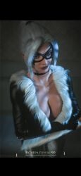3d alf3d black_cat_(marvel) eyelashes eyewear felicia_hardy latex latex_clothing leather leather_clothing lips marvel marvel_comics sexy silver_hair smiling smiling_at_viewer smirking smirking_at_viewer spider-man_(ps4) spider-man_(series) white_hair