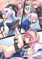2girls catfight jelly_shrimp lize_helesta multiple_girls nijisanji suo_sango tagme translation_request virtual_youtuber wrestler wrestling wrestling_femdom wrestling_ring