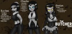 3girls anger anthro arachnid barley_(bendy_and_the_ink_machine) bed bendy_and_the_ink_machine big_breasts black_hair black_legwear blue_eyes breasts charley_(bendy_and_the_ink_machine) clothed clothing edgar_(bendy_and_the_ink_machine) eye_contact eyelashes female hair hat hips huge_breasts inviting_to_sex large_breasts legs legwear lipstick looking_at_viewer looking_down makeup mascara multi_arm multi_limb multiple_girls muscles muscular muscular_female orange_eyes pants pillow pirate pov rule_63 shirt short_hair short_skirt skirt smile smoking smoking_pipe spider stomach teeth text the_butcher_gang thighhighs tie tied_hair twintails underwear white_skin yellow_eyes zachthehedgehog97-2