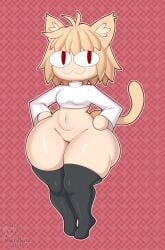 big_thighs bottomless bottomless_female cat_ears cat_tail catgirl clothing fate_(series) female female huge_thighs large_thighs mehdrawings navel neco-arc pussy thick_thighs thighs