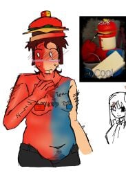 007n7 007n7_(forsaken) body_paint bodypaint burger covered_nipples forsaken_(roblox) okal44420 painted_clothes painted_face roblox topless transexual transman transmasc