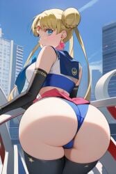 1girls ai_generated alternate_ass_size ass ass_focus bangs black_thighhighs blonde_hair blue_eyes blue_panties blue_sailor_collar blue_sky bow braid breasts bubble_butt building circlet city crescent_earrings crop_top curvaceous_teen day double_bun dumptruck_ass earrings elbow_gloves fat_ass fat_ass_teen female from_behind gloves hair_bun heart heart_earrings jewelry long_hair looking_at_viewer looking_back outdoors panties parted_lips pornstar_body railing sailor_collar sailor_moon sailor_senshi_uniform sky slutty_clothes solo teenage_girl teenager thighhighs thighs twintails underwear usagi_tsukino voluptuous_teen