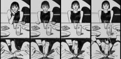 au_(artist) black_hair boli-blog cum erect_penis footjob natalia_(au) public_sex under_the_table
