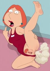 ai_assisted ai_generated anus asshole family_guy fart fart_cloud fart_fetish farting farting_female farts female female_farting flipping_viewer_off ginger ginger_female ginger_hair ginger_pubic_hair lois_griffin lying_on_side middle_finger milf onesie onesie_open pulling_panties red_swimsuit worried