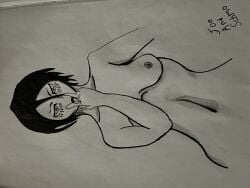 1girls black_hair bleach blush_lines breasts cunnilingus_gesture facing_forward facing_viewer female joeandschmo kuchiki_rukia looking_at_viewer navel shaded small_breasts solo solo_female solo_focus tounge_out