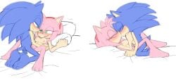 absurd_res accessory amy_rose angelofhapiness anthro barely_visible_genitalia barely_visible_pussy breasts duo eulipotyphlan female genitals headband hedgehog hi_res kissing male male/female mammal nipples nude_anthro pillow pussy romantic romantic_couple sega sonic_(series) sonic_the_hedgehog sonic_the_hedgehog_(series)