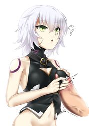 .ronde ? assassin_of_black bare_shoulders black_panties blush censored fate/grand_order fate_(series) female green_eyes handjob jack_the_ripper_(fate/apocrypha) mosaic_censoring open_mouth panties penis petite scar short_hair underwear