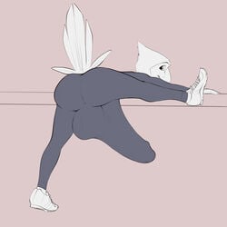 anthro avian bird bulge clothing hyper hyper_bulge male male_only pulsar pulsar_(character) solo stretching yoga_pants