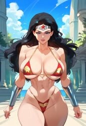 1girls 2d ai_generated big_breasts bikini black_hair braces female female_focus female_only highleg long_hair solo solo_female solo_focus tagme tiara wonder_woman wonder_woman_(series)