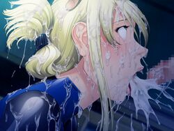 1boy ahe_gao blonde_hair blue_eyes blush bodysuit censored cum cum_in_mouth cum_inside cum_on_face fellatio female forced game_cg lilith-izm05_-tairyou_shasei_hen- lilith-soft masturbation oral penis saliva shinigami_(kari)_gaiden shiny_skin straight sweat touko_von_messerschmitt zol