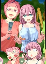 2girls ai-chan's_sister_(tawawa) ai-chan_(tawawa) breasts colorized disembodied_hand getsuyoubi_no_tawawa groping himura_kiseki large_breasts multiple_girls purple_hair scared volley-bu-chan_(tawawa)