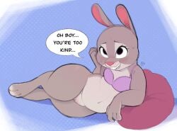 2025 anthro black_eyes blush bodily_fluids bonnie_hopps bottomless bottomless_anthro bra clothed clothing dialogue disney english_text female fur genitals grey_body grey_fur hi_res holidays lagomorph leporid mammal mature_anthro mature_female mother's_day pillow pink_nose purple_bra purple_clothing purple_underwear pussy rabbit slightly_chubby slightly_chubby_anthro slightly_chubby_female solo sweat text thick_thighs twistedfurby underwear wide_hips zootopia