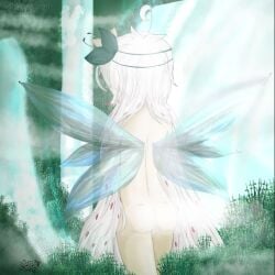 ass_focus cookie_run cookie_run_kingdom fairy fairy_wings forest forest_background grey_background non_sexual nudity white_hair white_lily_cookie