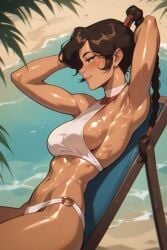 ai_generated armpit avatar_legends avatar_the_last_airbender beach bikini breasts brown_hair chaise_lounge faprunner78 hair_accessory hands_in_hair hands_up long_hair medium_breasts natural_breasts nickelodeon nicktoons oiled oiled_body oiled_breasts oiled_skin outdoors plump_breasts side_view sideboob sitting sitting_on_chair slim_girl slim_waist smiling sunbathing sunny tanned tanned_skin teenage_girl teenager thighs tied_hair ty_lee waist white_bikini
