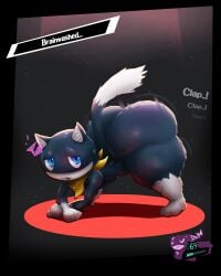 1boy 1male 2025 2d 2d_(artwork) alternate_ass_size alternate_body_type anthro anthro_only ass ass_clapping atlus big_ass big_butt blue_eyes english english_text face_down_ass_up felid feline gameplay_mechanics high_resolution highres male male_only monana-yo1 morgana_(persona) persona persona_5 shin_megami_tensei text