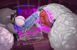2025 anthro areola balls big_balls big_breasts big_penis black_body black_fur black_hair blue_areola blue_nipples blue_penis blue_text bodily_fluids breasts canid canine clothing cock_vore cum domestic_cat english_text felid feline felis fennec_fox fox fur futanari genital_fluids genitals grey_body grey_fur group gynomorph hair hi_res huge_balls huge_breasts huge_cock hyper hyper_balls hyper_genitalia hyper_penis intersex kittykage legwear male mammal marcel_c._jacquin name_drop nipples penile penis precum precum_on_ground text true_fox vivian_boo vore white_body white_fur yellow_text