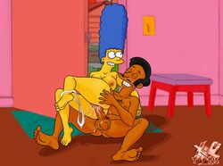 apu_nahasapeemapetilon ass_grab balls barefoot big_ass big_penis black_hair blue_hair blush chest_hair cleavage clitoris cum cum_in_pussy cum_inside curly_hair curvy dark-skinned_male dark_skin facial_hair feet full_body indoors interracial long_hair marge_simpson mustache panties panties_around_one_leg penis reverse_cowgirl_position sex smile the_simpsons toes vaginal_penetration veiny_penis very_long_hair white_panties xl-toons.com yellow_skin