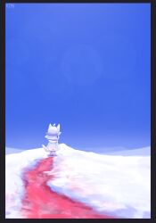 absurd_res anthro blood blue_eyes bodily_fluids clothed clothing empty_eyes felid fur hat headgear headwear hi_res male mammal outside rz54 rz54_(rz54) simple_eyes sky snow solo standing tail topwear white_body white_clothing white_fur white_hat white_headwear white_tail white_topwear