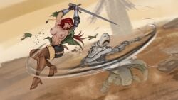 altus_plateau big_breasts broken_armor capernian clothes_falling_off clothes_removed clothes_ripping elden_ring exposed_breasts female female_warrior fight fighting godskin_apostle losing_fight minyerva nice_tits oc ripped_clothing ripped_clothing sword torn_clothes torn_clothing torn_shirt twin_blades weapons
