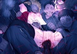black_hair black_hair_female black_thighhighs bleeding_from_pussy blonde_hair_male blood blood_on_penis blood_splatter blood_stain bloody_pussy blush breasts bruise bruised_breast defloration fate/stay_night fate_(series) female female_pubic_hair grabbing_from_behind hairbow laughing lifted_shirt male medium_breasts mocking mosaic_censoring multiple_boys pale_nipples penetration penis penis_piercing phone pink_nipples pubic_hair pubic_stubble pussy red_shirt restrained scared sex shitappa0120 short_skirt smiling sole_female taking_picture teenage_girl teenager thighhighs tohsaka_rin twintails ugly_bastard vaginal_blood vaginal_penetration virgin virginal_blood