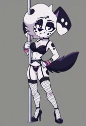 101_dalmatian_street 101_dalmatians ai_generated canid canine canis disney female fishnet_legwear fishnet_stockings lingerie strip_pole vanny_(101_dalmatians) vanny_(whistlerarts29)