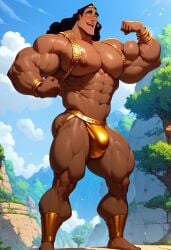ai_generated ass bara big_biceps big_pecs bubble_butt bulge disney flexing flexing_arms flexing_bicep gold gold_(metal) gold_jewelry harness himbo jockstrap kronk male male_focus male_only man_boobs muscles muscular_arms muscular_legs muscular_male muscular_thighs obliques pose posing revealing_clothes the_emperor's_new_groove yaoi