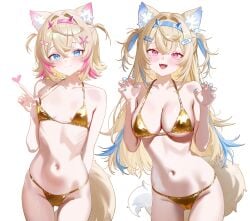 2girls anska bikini blonde_hair blue_eyes blue_hair blue_nails blush breast_size_difference dog_ears dog_girl dog_tail fangs female female_only fuwamoco fuwawa_abyssgard golden_week hairband hairclip heart hololive hololive_english hololive_english_-advent- long_hair mococo_abyssgard nail_polish pink_eyes pink_hair pink_nails short_hair sisters small_breasts tail two_tone_hair virtual_youtuber yellow_bikini