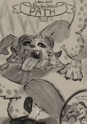after_vore anthro ass bodily_fluids bone bones_in_feces death digital_media_(artwork) disposal english_text fatal_vore feces female fur genitals hi_res inktober mammal nude pussy scat scottglass simple_background skull solo tail tazi_(scottglass) text vore