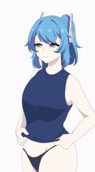 animated belly big_breasts big_thighs blue_hair blue_panties blue_pants blue_t-shirt breasts breasts_out cyber_girl cyber_hag embarrassed embarrassed_female female female_only hag headgear indie_virtual_youtuber light-skinned_female light_skin looking_at_viewer nipples panties pink_eyes pink_violets(artist) ponytail sain_cisco_(vtuber) t-shirt t-shirt_lift t-shirt_up thighs tummy virtual_youtuber vtuberfanart vtubers white_background