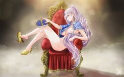 1girls artist_request bare_hips bare_legs big_breasts breasts cleavage convenient_censoring crown hair_censor hair_covering_breasts heels high_heels hips hololive hololive_indonesia large_breasts legs naked nude pavolia_reine ponytail solo virtual_youtuber vtuber