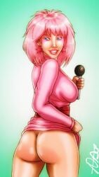 1girls 2d 80's_theme areolae ass belt breasts breasts_out bronxboy79 bubble_butt busty clothing dress dress_lift exhibitionism exposed female female_focus female_only hourglass_figure human jem jem_and_the_holograms jerrica_benton makeup microphone nipples nude nude_female nudity pale_skin pink_hair pinup pinup_pose sideboob signature tagme wide_hips