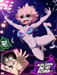 1male1female anime anime_girl animestyle bikini bnha body_slam boku_no_hero_academia demon_girl finishing_move great_dude izuku_midoriya mina_ashido mixed_wrestling my_hero_academia quirk_(mha) slime_girl wrestling wrestling_ring