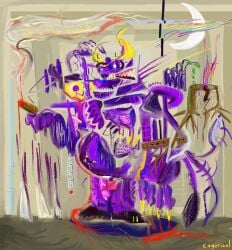 abstract_art anthro bovid bovine cagorical cattle cigar hi_res killigan killigan's_treasure male male/male mammal plant portrait smoke solo tree