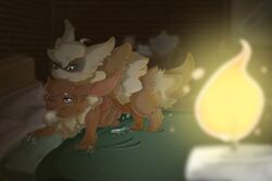 1boy 1girls 2017 all_fours bed bedroom blush brown_fur burning_candle candle cum doggy_style duo eevee eeveelution female feral from_behind_position fur furry laurella_the_eevee looking_pleasured mal_the_zigzagoon male mammal nintendo on_bed original_character pillow pokemon pokemon_rse pussy_juice sex smile straight video_games white_candle woo zigzagoon