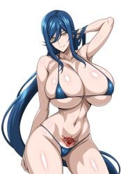 alluring big_breasts bikini blue_hair cleavage female high_school_dxd kalawarner pin_up tattoo under_boob yellow_eyes yxyyxy