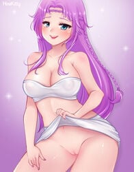 areolae breasts female female_only hinakitty long_hair looking_at_viewer nipples purple_hair pussy solo