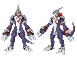 4:3 absurd_res anthro armor artcetona athletic athletic_male balls bandai_namco bottomless bottomless_male casual_exposure casual_nudity chest_markings circumcised claws clothed clothing collar digimon digimon_(species) dragon fangs flaccid gauntlets genitals gloves hair handwear headgear helmet hi_res hidden_eyes humanoid humanoid_genitalia humanoid_penis male markings model_sheet muscular muscular_male mythological_creature mythological_scalie mythology neutral_expression nude pecs penis purple_body quadriceps red_hair scalie shoulder_pads strikedramon teeth