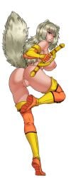 1girl acadia_(hentai_heroes) animal_ears animal_hands anus ass blue_eyes boots bottomless breasts cg cleft_of_venus detached_sleeves female from_behind full_body gloves grey_hair grin hentai_heroes kinkoid large_breasts long_hair looking_at_viewer looking_back nipples no_panties official_art parody pussy raphtalia simple_background smile solo tail tate_no_yuusha_no_nariagari uncensored