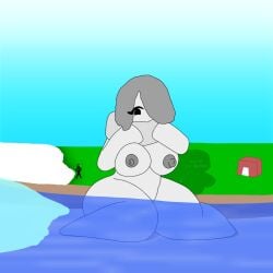 1boy 1girls big_thighs female ghast ghast_(minecraft) ghost_humper gray_nipples happy happy_female happy_ghast_(minecraft) ice luna(ghost_humper) male minecraft oc self_insert self_upload snow the_overworld_(minecraft) water