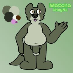2025 anthro cringebird furry green_body green_fur humanoid_genitalia humanoid_penis male matcha_(cringebird) nonbinary otter overweight penis reference_image reference_sheet river_otter tagme text