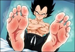 age_difference ai_generated barefoot black_hair dragon_ball feet gay indoors kissing_feet living_room male male/male male_feet male_foot_fetish male_only muscular muscular_male musk_clouds musky_feet purple_hair saiyan stinky_feet toes vegeta yaoi