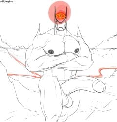 balls bara big_penis boner erection eye_of_sauron lord_of_the_rings male male_only milkywaybara monochrome muscles muscular nude penis solo solo_male