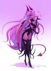 1girls bare_arms bare_legs bare_shoulders bare_thighs big_breasts bigdad breasts clothed clothing color covered_nipples demon demon_girl ember(bigdad) female female_focus female_only helluva_boss hi_res large_breasts long_hair looking_at_viewer original_character pink_body pink_hair pink_skin red_eyes solo solo_female succubus succubus_horns succubus_tail succubus_wings tagme thick_thighs