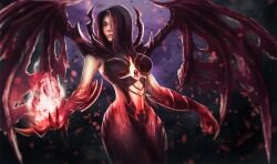 1girls 2010s 2016 black_hair breasts claws closed_eyes cowboy_shot demon demon_girl deviantart dota_2 embers female female_only flame hips humanoid l1nkoln light-skinned_female light_skin male_to_female medium_hair monster monster_girl monster_hands pauldrons pose rule_63 shadow_fiend simple_background smile solo tagme valve wings