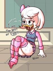 1girls 2017 anthro ass avian beak bird breasts bukkake clothing cum cum_on_face cumshot digital_media_(artwork) disney duck ducktales ducktales_(2017) ejaculation eyelashes female fezcake hair hair_ribbon hairbow legwear orgasm ribbons shadow signature sitting skirt smile solo stockings webby_vanderquack white_hair