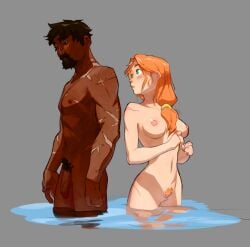 1boy 1girls alex_(minecraft) antwolph artistic_nude beard blue_eyes blush breasts brown_hair casual casual_exposure casual_nudity color completely_nude computer computer_screen dark-skinned_male duo edit embarrassed embarrassed_nude_female eyes facial_hair female flaccid genitals green_eyes grey_background hairy_pussy hud human humanized in_water interracial light-skinned_female light_skin long_hair looking_at_another looking_away looking_back male medium_breasts minecraft nipples nude nude_female nude_male nudity open_eyes orange_hair pale_skin palette penis pmmethed_edits ponytail pubic_hair pussy realistic_breast_size recolor red_hair scar scar_on_arm scar_on_chest scars short_hair simple_background standing steve_(minecraft) straight tasteful_nudity third-party_edit tied_hair user_interface vein veiny_penis water