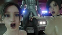 1girls 3d 3d_(artwork) abs ada_wong areolae big_penis breasts claire_redfield collar female grey_body huge_cock interracial kiss_mark kneeling large_penis light_skin long_hair looking_at_viewer male meme mr_x nipples nude nude_female nude_male penis pointing resident_evil resident_evil_2 soyjak_pointing_meme stephanie23 surprised thighs tyrant