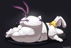 anthro ass_worship furry kazecat long_ears lying_on_stomach no_humans overweight_female rabbit_girl skinny_female twiggi_(kazecat)