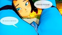 2boys 3d android_17 bisexual black_hair blue_eyes bulge dragon_ball dragon_ball_super dragon_ball_z femboy gay koikatsu krillin kuririn male on_back pants penis presenting presenting_penis roseza trap