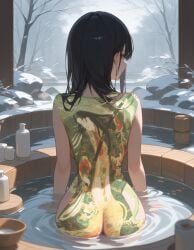 ai ai_generated back back_tattoo back_view bath bathing black_hair butt_tattoo hot_tub irezumi japanese japanese_female japanese_tattoo klaiialk naked naked_female nude_female oc original original_character tattoo tattoo_on_back tattoo_on_butt tattoo_on_shoulder tattooed_back tattooed_butt tattooed_female tattoos winter